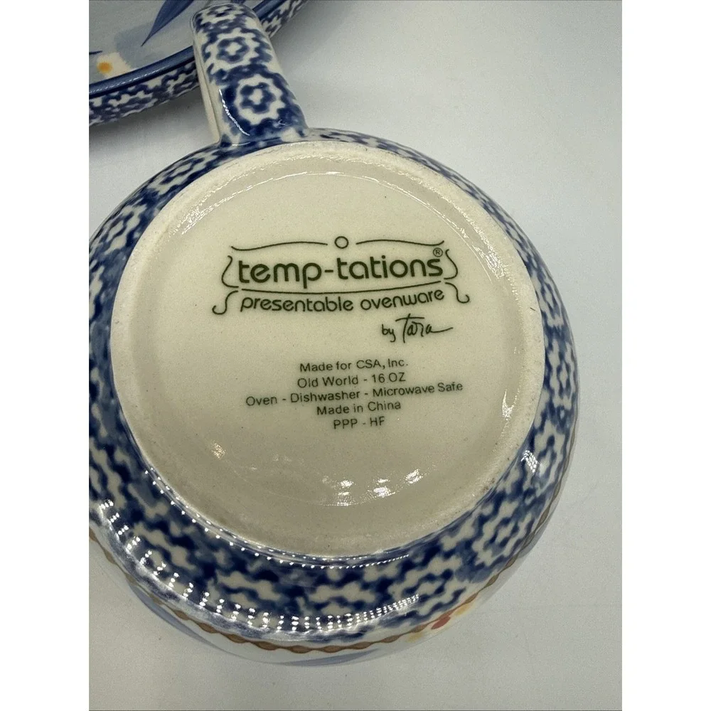 3 Piece -Temptations Old World Blue by Tara‎ Soup And Sandwich Tray With Mug